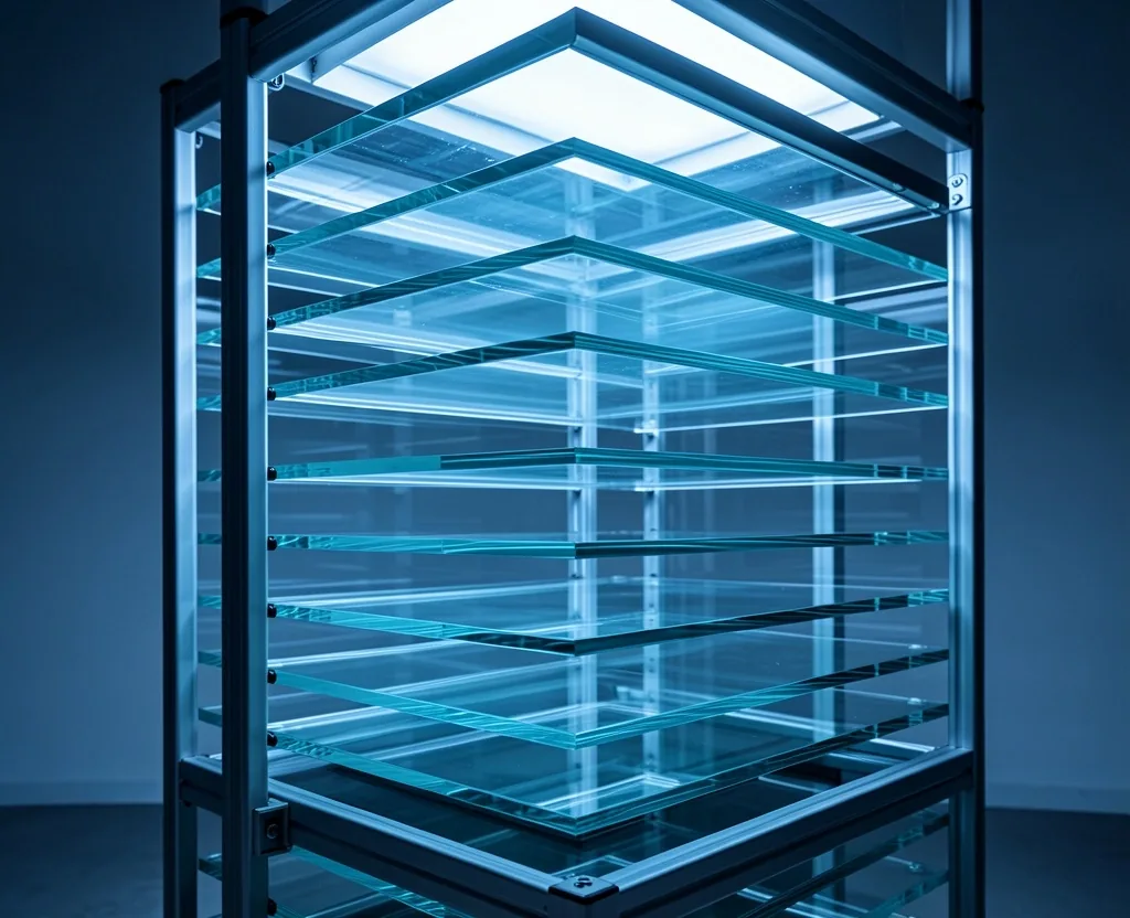 Layered glass panels representing external data systems